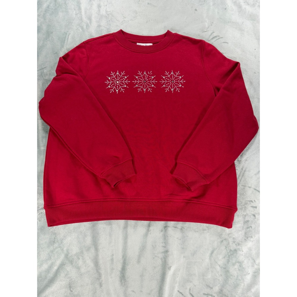 VTG Rebecca Malone Embellished Snowflake Red Holiday Christmas Sweatshirt Sz L